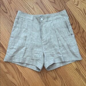 Karen Kane Linen-Blend High-Waist Tailored Shorts in Beige